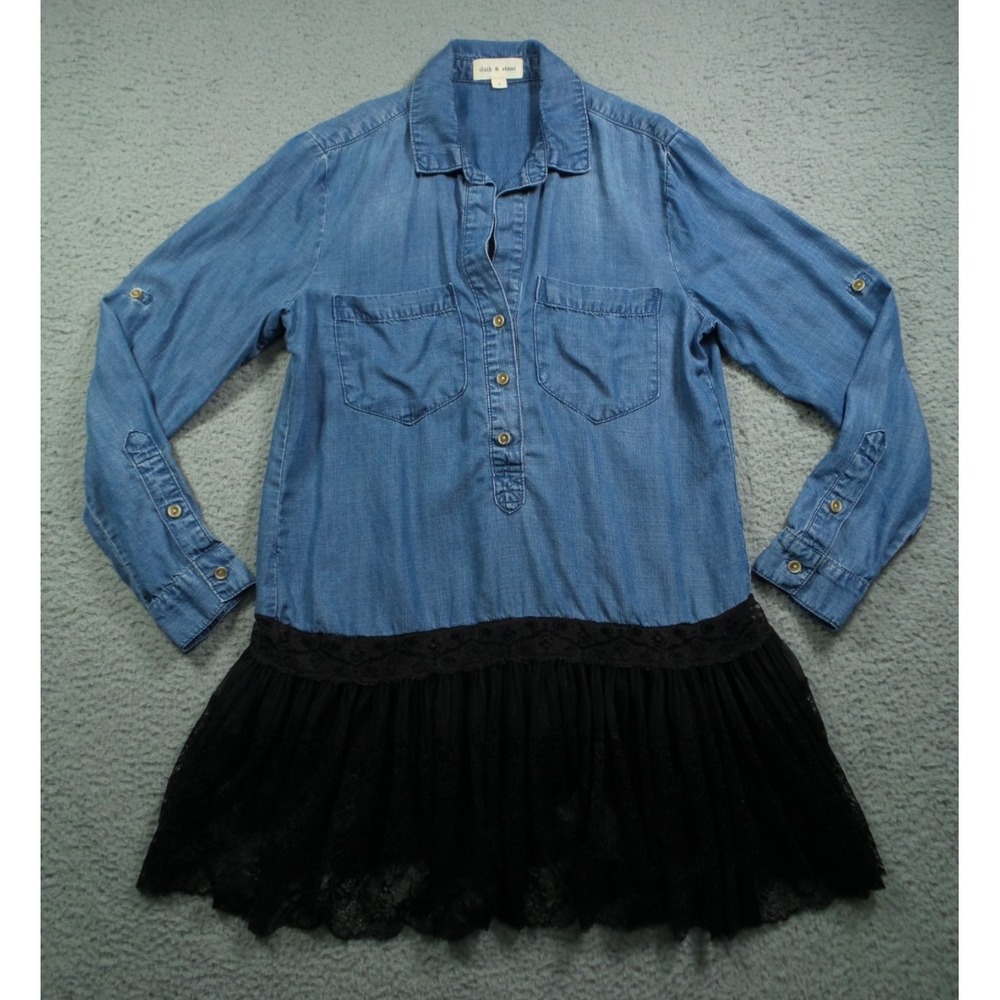 Cloth & Stone Dress Womens Size Small Blue Denim Shirt‎ Lace Skirt Floral